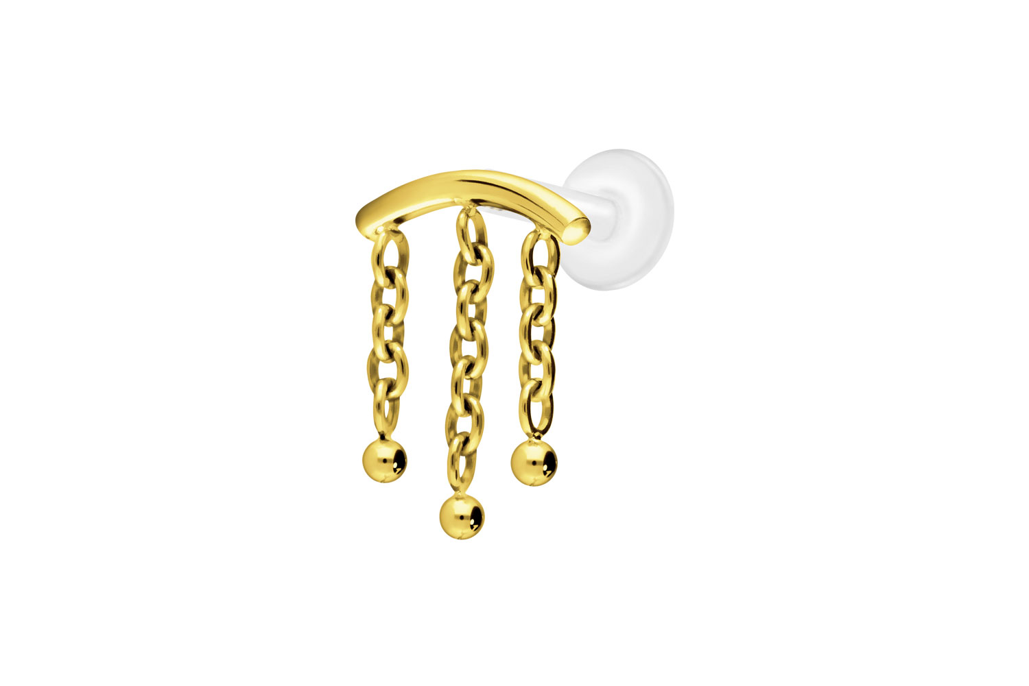 PTFE Labret Piercing mit Innengewinde + Titan-Aufsatz BOGEN + 3 KETTEN